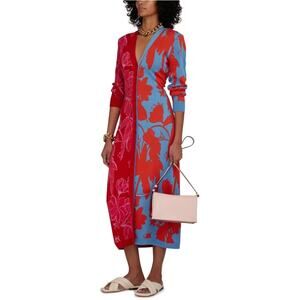 Farm Rio Living Mixture Sweater Dress Knit Cardigan Colorblock Floral Multi XS
